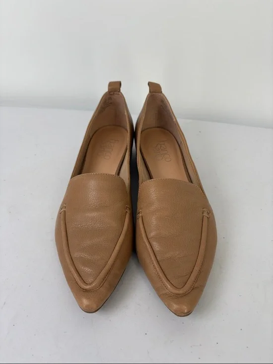 👗 Franco Sarto Susie Tan Leather Pointed Toe Loafers w silver detail heels - Picture 2 of 8